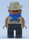 Minifig No: 4555pb188  Name: Duplo Figure, Male, Dark Gray Legs, Tan Top Safari with Pockets, Cowboy Hat, Blue Bandana