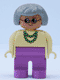 Minifig No: 4555pb191  Name: Duplo Figure, Female, Dark Pink Legs, Yellow Blouse with Green Necklace, Gray Hair