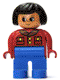 Minifig No: 4555pb192  Name: Duplo Figure, Female, Blue Legs, Red Jacket with Gold Buttons, Black Hair