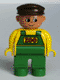 Minifig No: 4555pb195  Name: Duplo Figure, Male, Green Legs, Yellow Top with Green Overalls, Brown Cap (Zoo Keeper)