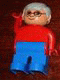 Lot ID: 358917269  Minifig No: 4555pb208  Name: Duplo Figure, Male, Blue Legs, Red Top, Gray Hair, Glasses