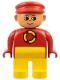 Minifig No: 4555pb217  Name: Duplo Figure, Male, Yellow Legs, Red Top with Recycle Logo, Red Cap, Turned Up Nose