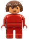Minifig No: 4555pb233  Name: Duplo Figure, Female, Red Legs, Red Top, Brown Hair