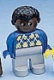 Minifig No: 4555pb239  Name: Duplo Figure, Male, Light Gray Legs, Blue Argyle Sweater, Black Hair, Brown Head