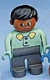 Minifig No: 4555pb242  Name: Duplo Figure, Male, Dark Gray Legs, Light Green Top With 2 Buttons And Collar, Black Hair