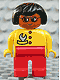 Minifig No: 4555pb247  Name: Duplo Figure, Female, Red Legs, Yellow Top with Red Buttons & Wrench in Pocket, Black Hair, Glasses, Brown Head