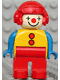 Minifig No: 4555pb256  Name: Duplo Figure, Male Clown, Red Legs, Yellow Top with 2 Buttons, Blue Arms, Red Aviator Helmet