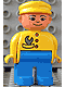 Minifig No: 4555pb258  Name: Duplo Figure, Male, Blue Legs, Yellow Top with Wrench in Pocket and Red Buttons, Yellow Cap, Grin
