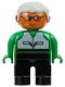 Minifig No: 4555pb261  Name: Duplo Figure - Male, Adult Man, Black Legs, Green Top with Vest Pattern, Gray Hair, Dark Orange Head (75511)