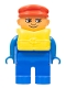 Minifig No: 4555pb267  Name: Duplo Figure, Male, Blue Legs, Blue Top, Life Jacket, Red Cap, with White in Eyes pattern
