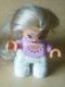Lot ID: 346875247  Minifig No: 47205pb003  Name: Duplo Figure Lego Ville, Child Girl, White Legs, Pink Top, Blond Hair (Princess)