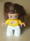 Lot ID: 383169405  Minifig No: 47205pb004  Name: Duplo Figure Lego Ville, Child Girl, White Legs, Orange Top, Brown Hair (Princess)