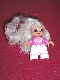 Minifig No: 47205pb007  Name: Duplo Figure Lego Ville, Child Girl, White Legs, Dark Pink Top with White Lace Neckline, Blond Hair (Princess)