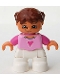 Minifig No: 47205pb008  Name: Duplo Figure Lego Ville, Child Girl, White Legs, Bright Pink Top, Dark Pink Arms, Reddish Brown Hair with Braids
