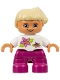 Minifig No: 47205pb010  Name: Duplo Figure Lego Ville, Child Girl, Magenta Legs, White Top with Two Flowers, White Arms, Tan Hair (4521596, 6012989)