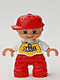 Minifig No: 47205pb012  Name: Duplo Figure Lego Ville, Child Boy, Red Legs, White Top with 'SKATE' Pattern, Red Cap
