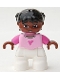 Lot ID: 314069809  Minifig No: 47205pb015  Name: Duplo Figure Lego Ville, Child Girl, White Legs, Bright Pink Top, Dark Pink Arms, Brown Head, Black Hair with Braids
