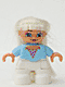 Minifig No: 47205pb017  Name: Duplo Figure Lego Ville, Child Girl, White Legs, Bright Light Blue Top with Heart Pattern, Blond Hair (Princess)