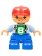Minifig No: 47205pb026a  Name: Duplo Figure Lego Ville, Child Boy, Blue Legs, Light Bluish Gray Top with Number 8, Medium Blue Arms, Red Cap, Freckles, Oval Eyes (6179295, 6233836)