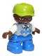 Minifig No: 47205pb044a  Name: Duplo Figure Lego Ville, Child Boy, Blue Legs, Light Bluish Gray Argyle Sweater Vest, White Arms, Lime Cap, Oval Eyes