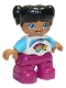 Lot ID: 160886800  Minifig No: 47205pb063  Name: Duplo Figure Lego Ville, Child Girl, Magenta Legs, White and Medium Azure Top with Shooting Star, Black Hair with Pigtails