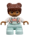 Minifig No: 47205pb071  Name: Duplo Figure Lego Ville, Child Girl, Light Aqua Legs, White Top with Coral Stripes, Reddish Brown Hair