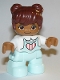 Minifig No: 47205pb072  Name: Duplo Figure Lego Ville, Child Girl, Light Aqua Legs, White Top with Coral Stripes in Heart, Reddish Brown Hair