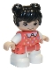 Lot ID: 242229000  Minifig No: 47205pb078  Name: Duplo Figure Lego Ville, Child Girl, White Legs, Coral Top with Polka Dots Pattern, White Arms, Black Hair (6335901)