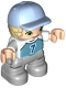 Minifig No: 47205pb087  Name: Duplo Figure Lego Ville, Child Boy, Light Bluish Gray Legs, Medium Azure Top with Number 7, Tan Hair, Bright Light Blue Cap (6349785)