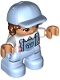 Minifig No: 47205pb088  Name: Duplo Figure Lego Ville, Child Girl, Bright Light Blue Legs with Overalls, White Top, Reddish Brown Hair, Bright Light Blue Cap (6349955)