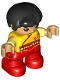 Minifig No: 47205pb094  Name: Duplo Figure Lego Ville, Child Boy, Red Legs, Yellow Robe, Bright Light Yellow Arms, Black Hair, Reddish Brown Eyes (6429723)