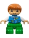 Minifig No: 47205pb097  Name: Duplo Figure Lego Ville, Child Girl, Bright Green Legs, Dark Azure Vest, White Shirt, Dark Orange Hair, Hearing Aids (6443276)