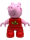 Minifig No: 47205pb122  Name: Duplo Figure Lego Ville, Peppa Pig - Red Outfit with Green and Lime Leaves (6539859)