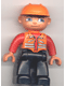 Minifig No: 47394pb001 Name: Duplo Figure Lego Ville, Male, Black Legs, Orange Vest, Orange Construction Helmet Minifig No: 47394pb001 Name: Duplo Figure Lego Ville, Male, Black Legs, Orange Vest, Orange Construction Helmet