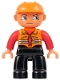 Lot ID: 246536200  Minifig No: 47394pb001  Name: Duplo Figure Lego Ville, Male, Black Legs, Orange Vest, Orange Construction Helmet