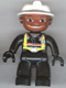 Minifig No: 47394pb010  Name: Duplo Figure Lego Ville, Male Fireman, Black Legs, Black Hands, White Helmet, Brown Face
