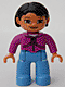 Minifig No: 47394pb015 Name: Duplo Figure Lego Ville, Female, Medium Blue Legs, Magenta Top, Black Hair, Brown Eyes Minifig No: 47394pb015 Name: Duplo Figure Lego Ville, Female, Medium Blue Legs, Magenta Top, Black Hair, Brown Eyes