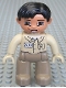 Lot ID: 402740485  Minifig No: 47394pb018b  Name: Duplo Figure Lego Ville, Male, Dark Tan Legs, Tan Top, Tan Hands, Black Hair, Brown Eyes (Zoo Keeper)