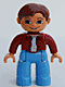 Minifig No: 47394pb019  Name: Duplo Figure Lego Ville, Male, Medium Blue Legs, Dark Red Top, Reddish Brown Hair, Blue Eyes