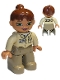 Minifig No: 47394pb021  Name: Duplo Figure Lego Ville, Female, Dark Tan Legs, Tan Top, Reddish Brown Ponytail Hair, Green Eyes (Zoo Keeper)