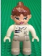 Minifig No: 47394pb021b  Name: Duplo Figure Lego Ville, Female, Dark Tan Legs, Tan Top, Tan Hands, Reddish Brown Ponytail Hair, Green Eyes (Zoo Keeper)