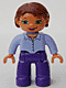Minifig No: 47394pb028  Name: Duplo Figure Lego Ville, Female, Dark Purple Legs, Light Violet Top, Reddish Brown Hair