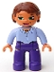 Minifig No: 47394pb028  Name: Duplo Figure Lego Ville, Female, Dark Purple Legs, Light Lilac Button Top with Necklace, Nougat Hands, Reddish Brown Hair, Green Eyes