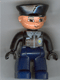 Minifig No: 47394pb033  Name: Duplo Figure Lego Ville, Male Police, Dark Blue Legs, Black Top with Badge, Black Arms, Black Hands, Black Hat