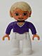 Minifig No: 47394pb037  Name: Duplo Figure Lego Ville, Female, White Legs, Dark Purple Top, Tan Hair, Brown Eyes