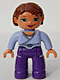Minifig No: 47394pb039 Name: Duplo Figure Lego Ville, Female, Dark Purple Legs, Light Blue Wrap Top with Necklace, Reddish Brown Hair, Flesh Hands Minifig No: 47394pb039 Name: Duplo Figure Lego Ville, Female, Dark Purple Legs, Light Blue Wrap Top with Necklace, Reddish Brown Hair, Flesh Hands