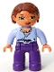 Minifig No: 47394pb039  Name: Duplo Figure Lego Ville, Female, Dark Purple Legs, Light Violet Wrap Top with Necklace, Nougat Hands, Reddish Brown Hair, Green Eyes