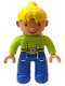 Lot ID: 362930344  Minifig No: 47394pb047  Name: Duplo Figure Lego Ville, Female, Blue Legs, Lime Top with Belt, Screwdriver, and Wrench, Yellow Ponytail Hair (Wendy)