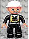 Minifig No: 47394pb061  Name: Duplo Figure Lego Ville, Male Fireman, Black Legs, Nougat Hands, White Helmet, Light Gray Moustache