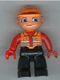 Minifig No: 47394pb072  Name: Duplo Figure Lego Ville, Male, Black Legs, Orange Vest, Orange Construction Helmet, Red Hands
